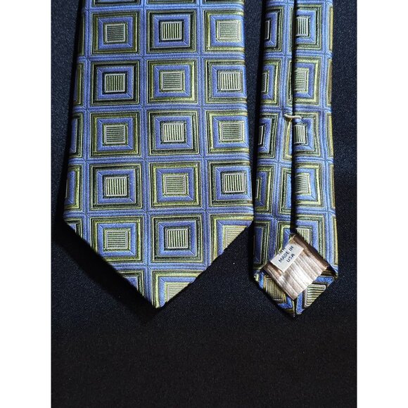 Vintage John W. Nordstrom Silk Tie Green & Blue Geometric Squares Pattern Made I - Picture 3 of 15